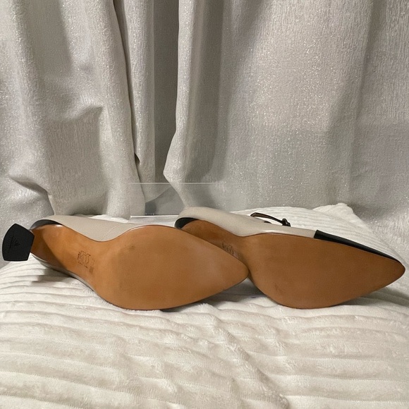 John Fluevog “Malala” Mary Jane’s Cream with Black Patent Toe and Heel - Picture 5 of 7